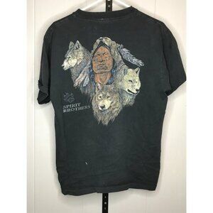 Vintage Spirit Brothers Indian Wolf Nature Single Stitch 90's tshirt sz LG